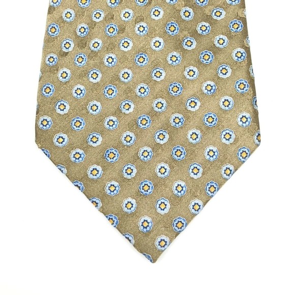 JOS A BANK Tie Grayish Beige Blue Yellow Floral 100% Silk Hand-sewn Necktie 59" - Picture 5 of 12